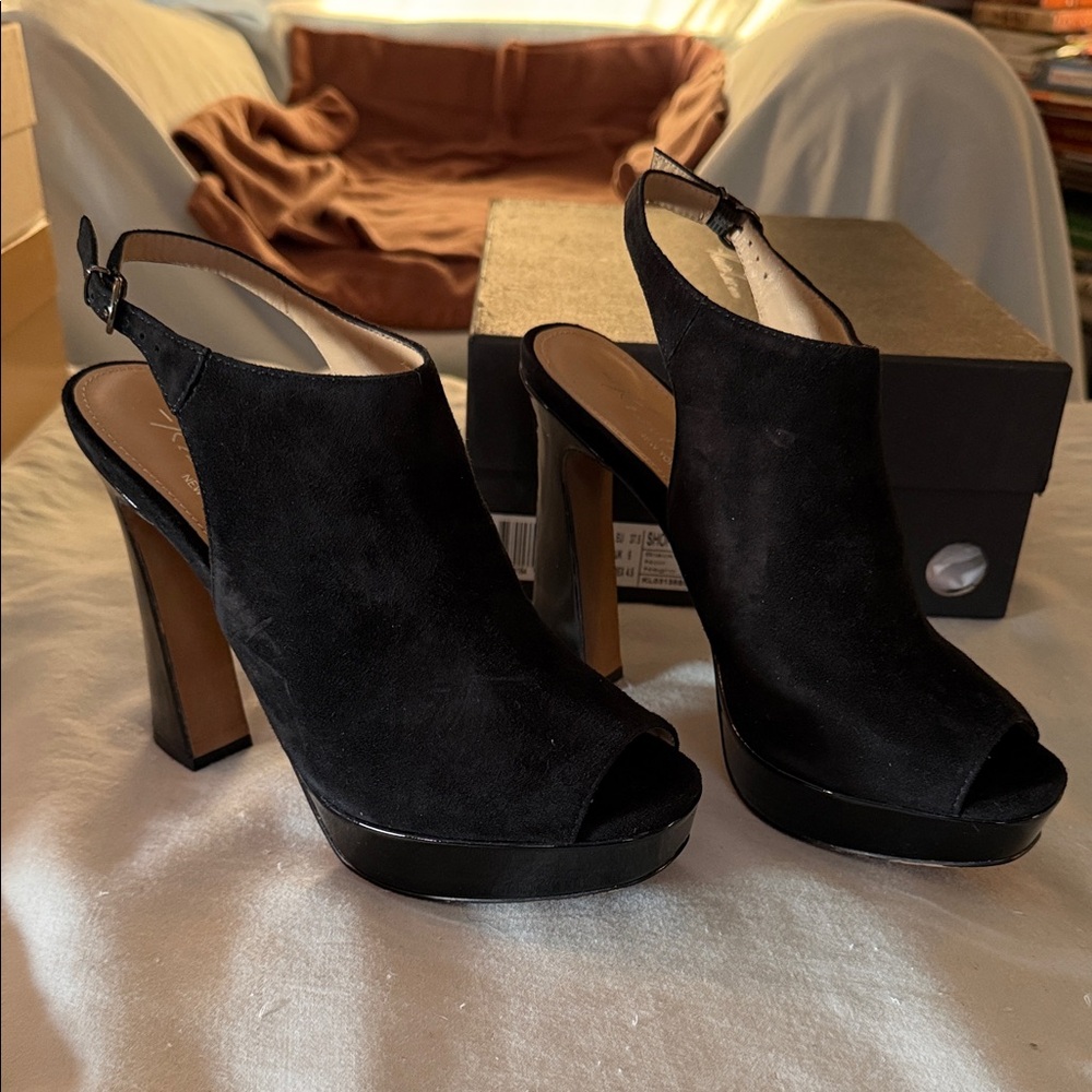 Kenneth Cole Black Peep-Toe Slingback Heels